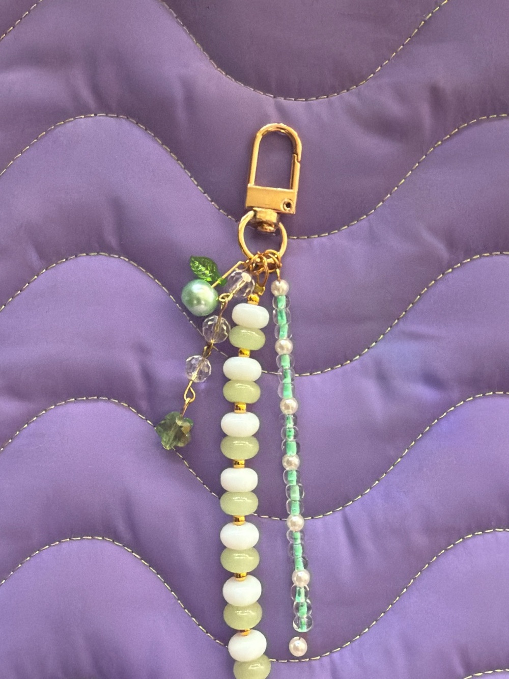 Gold-Accent Green Beaded Keychain Charm